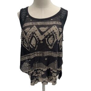 We The Free Gray Tan Geometric High Low Sleeveless Top Size Medium Women’s